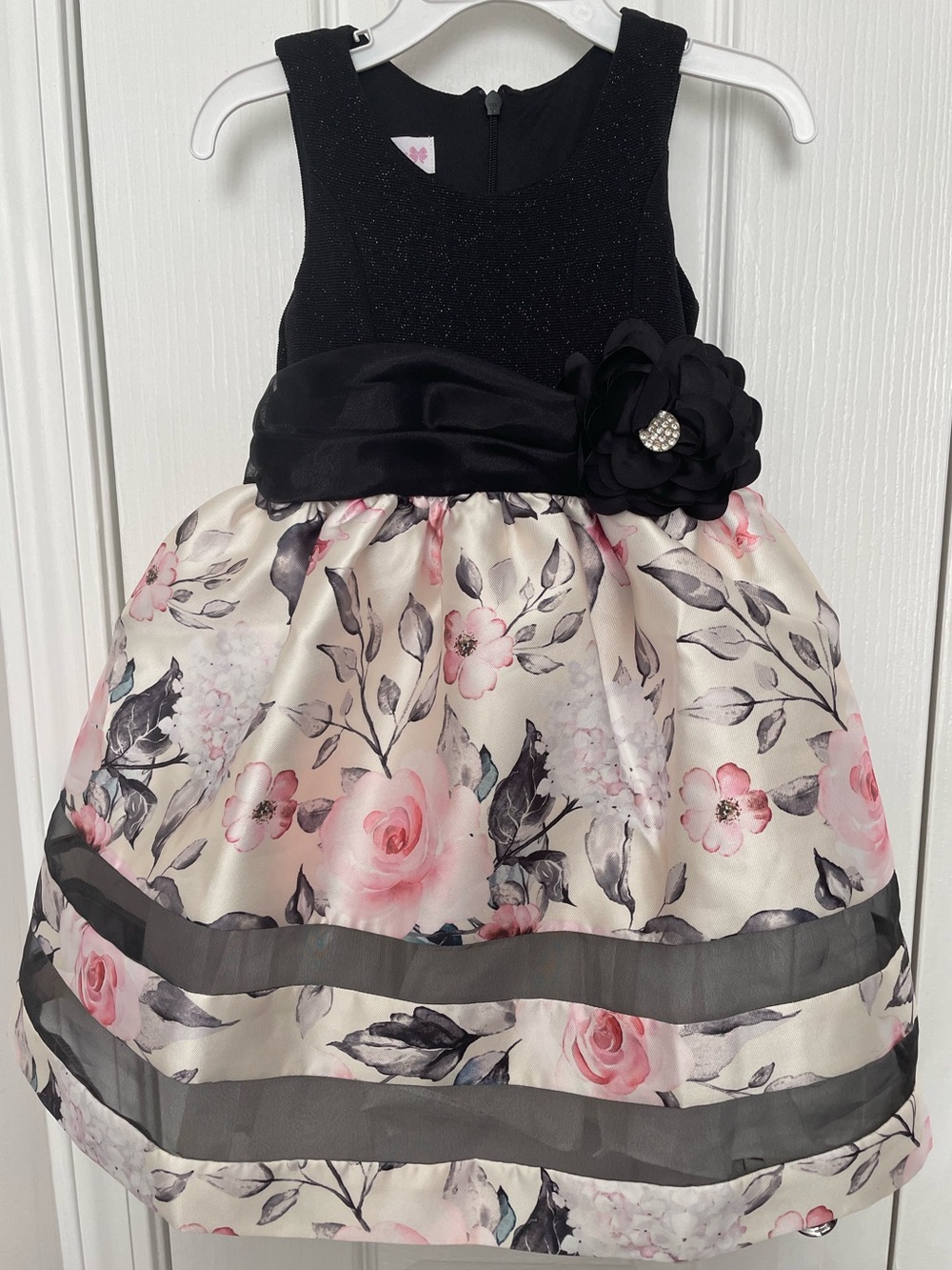 Bonnie Jean Black and Pink Floral Party Dress. NWOT.